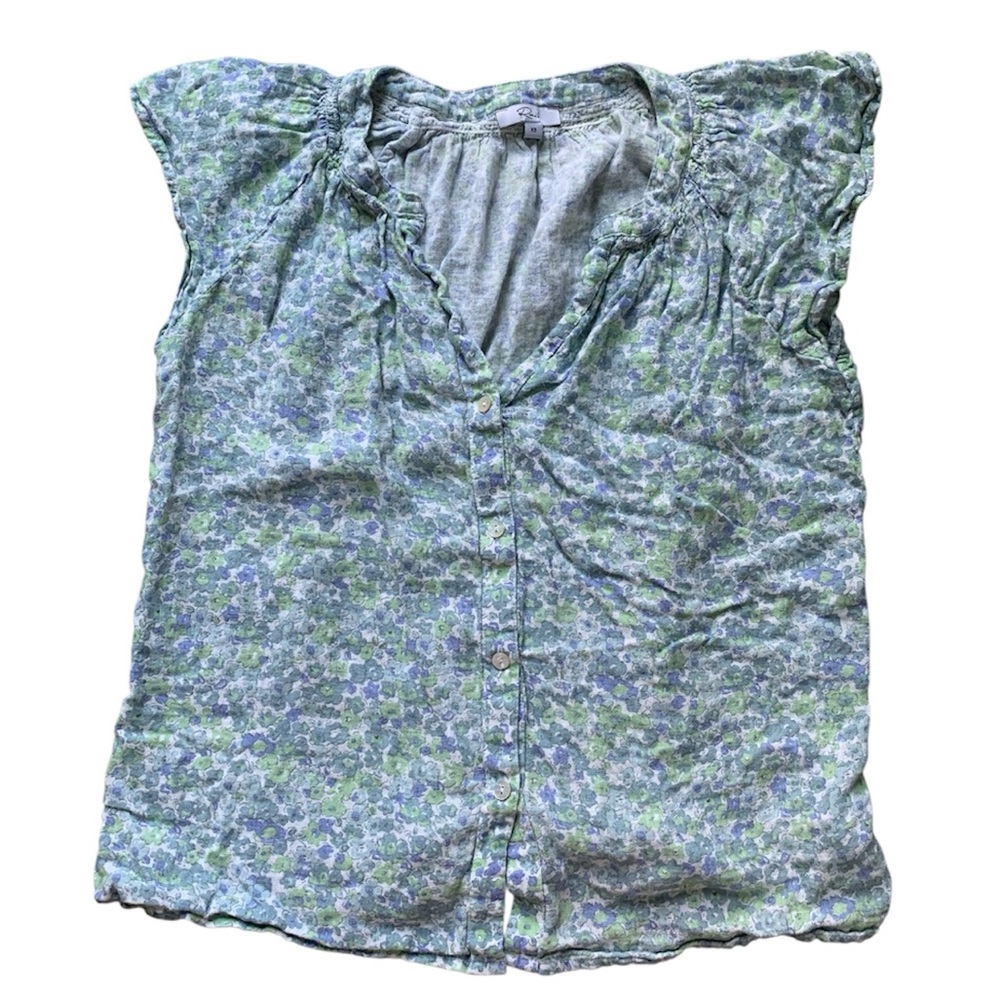 Rails Green and Blue Floral Linen Blend Blouse XS